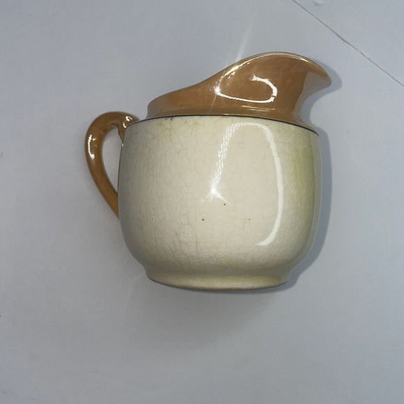 lustre ware vintage creamer beige peach with blue and red painted flowers - Picture 2 of 10